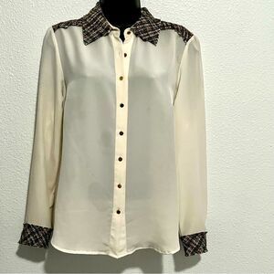 ANTONIO MELANI Ivory Metallic Tweed Western Cowgirl Details Long Sleeve Blouse M